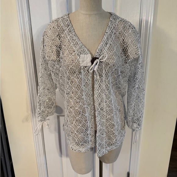 Mirror Image Sheer Crochet Knit Cardigan XL Boho Beach Cover Up - Picture 1 of 7